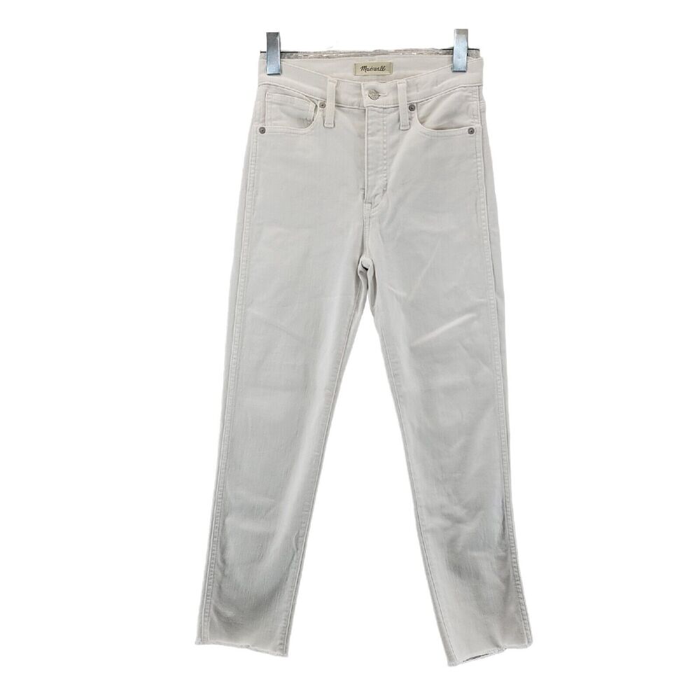 Madewell Stovepipe Jeans White High Rise Raw‎ Hem Straight Leg Crop Size 25
